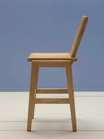 Scaun de bar pliabil din lemn de mango natur, cu spătar și șezut cu linii sculpturale, 113×43×51 cm, „Barista"