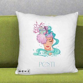 Perna Personalizata Zodiac Pesti Cowgirl, 40x40 cm, Alb Pufos, Husa Detasabila, Perna Inclusa, BEKZ®