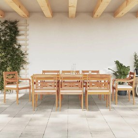 3155985 vidaXL Set mobilier grădină cu perne albe, 9 piese, lemn masiv de tec