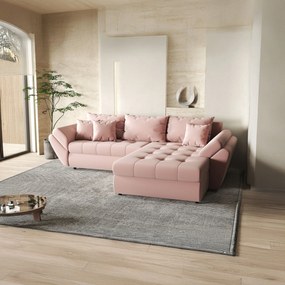 Colțar extensibil dumonde cu ladă de depozitare si sezut confortabil din spuma high-density, Loana Royal Pink II 270x185 cm