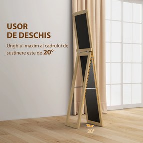 HOMCOM Oglindă cu Ramă din MDF, Picioare și Cârlige pentru Utilizare pe Podea sau pe Perete, 37x40x155 cm, Lemn Natural | Aosom Romania