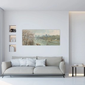 Tablou - Camille Pissarro, The Louvre, Afternoon, Rainy Weather, reproducere (120x50 cm)