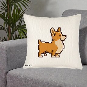 Perna Personalizata Corgi Pixel Art, 40x40 cm, Crem Reliefat, Husa Detasabila, Perna Inclusa, BEKZ®