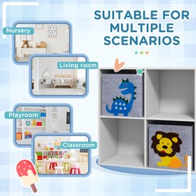 ZONEKIZ Organizator pentru Jucarii, Cutii de Depozitare cu Doua Sertare din Material Netesut, Raft Organizator de Jucarii pentru Dormitor, Alb