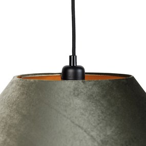 Lampă suspendată neagră cu abajur dublu de catifea verde cu interior auriu cu 2 lumini - Cava Luxe
