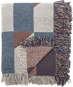 Pătură din bumbac reciclat, multicolor, cu model în carouri mari și franjuri multicolore, 160x130 cm, „True"
