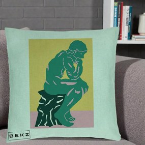Perna Decorativa Ganditorul Sculptura Pop Art, 40x40 cm, Verde Menta, Husa Detasabila, Perna Inclusa, BEKZ®
