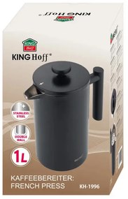 Presă franceză pentru cafea/ceai Kinghoff KH 1996, 1 l, Oțel inoxidabil, Pereți dubli, Negru