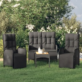 vidaXL Set mobilier de grădină cu perne, 4 piese, negru, poliratan