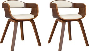 vidaXL Scaune bucătărie, 2 buc., crem, lemn curbat/piele artificială