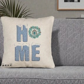 Perna Decorativa HOME Iarna cu Coroana, 40x40 cm, Bej Canapea, Husa Detasabila, Perna Inclusa, BEKZ®