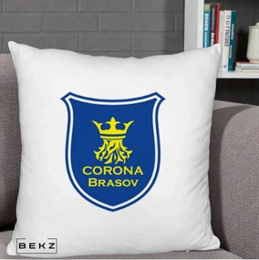 Perna Personalizata Corona Brasov Fotbal, 40x40 cm, Alb Pufos, Husa Detasabila, Perna Inclusa, BEKZ®