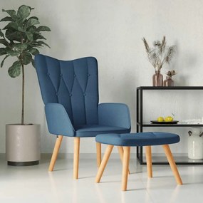 vidaXL Scaun de relaxare cu taburet, albastru, textil
