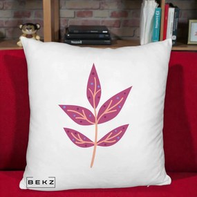 Perna Decorativa Ramura Botanica Mov, 40x40 cm, Alb Pufos, Husa Detasabila, Perna Inclusa, BEKZ®