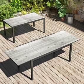 Outsunny Masă de Grădină Extensibilă de 160-240 cm pentru 6-8 Persoane Rectangulară din Oțel și Aluminiu, Efect Lemn | Aosom Romania