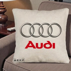 Perna Personalizata cu emblema Audi, 40x40 cm, Bej Canapea, Husa Detasabila, Perna Inclusa, BEKZ®