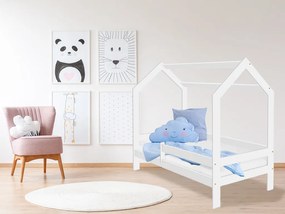 Pat pentru copii Culoare alb, CASA D3 80 x 160 cm Saltele: Saltea COCO 10 cm, Cutie depozitare pat: Cu sertar Alb, Somiera pat: Fara somiera