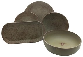 Set farfurii si platouri ceramica 20 piese Callisto TRSM20, maro-verzui