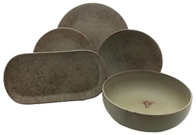 Set farfurii si platouri ceramica 20 piese Callisto TRSM20, maro-verzui