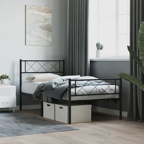 372288 vidaXL Cadru pat metalic cu tăblii de cap/picioare, negru, 90x200 cm