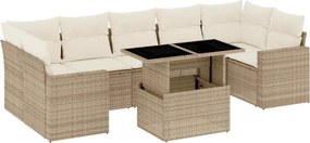 vidaXL Set canapele de grădină, 8 piese, cu perne, bej, poliratan