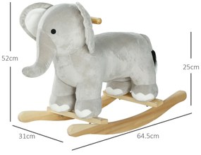 AIYAPLAY Balansoar în Formă de Elefant, Căluț Balansoar din Lemn cu Bază și Sunete Realistice, 64,5x31x52 cm, Gri | Aosom Romania