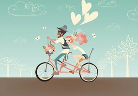 Fototapet - Un cuplu de îndrăgostiți pe bicicletă (147x102 cm)