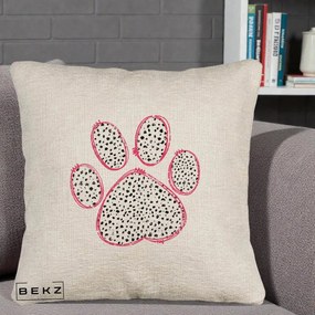 Perna Personalizata Labuta Dalmatian Roz Neon, 40x40 cm, Bej Canapea, Husa Detasabila, Perna Inclusa, BEKZ®