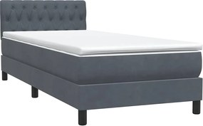 vidaXL Pat box spring cu saltea, gri închis, 90x220 cm, catifea