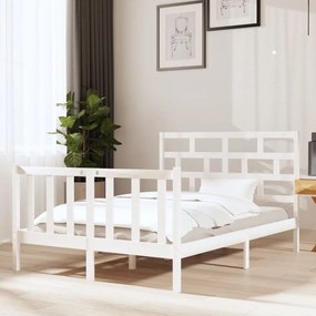 3101329 vidaXL Cadru de pat, alb, 140x190 cm, lemn masiv de pin