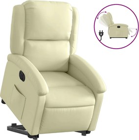 vidaXL Fotoliu rabatabil electric cu ridicare, crem, piele naturală