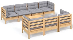 3096159 vidaXL Set mobilier de grădină cu perne gri, 8 piese, lemn masiv pin