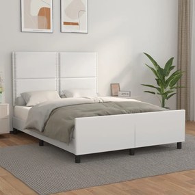 Cadru de pat cu tablie, alb, 140x190 cm, piele ecologica Alb, 140 x 190 cm, Culoare unica si cuie de tapiterie
