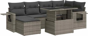 vidaXL Set canapele de grădină, 7 piese, cu perne, gri, poliratan