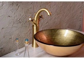 Chiuvetă aurie rotundă din sticlă ø 42 cm Fianna – Sapho