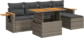 vidaXL Set mobilier grădină cu perne 6 piese gri poliratan/lemn acacia
