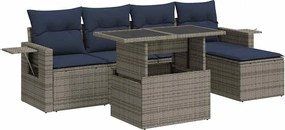 vidaXL Set mobilier grădină perne 6 piese gri poliratan/lemn acacia