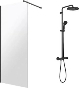 Pachet paravan dus Walk-In Omnires Marina negru 100x200 cm si coloana de dus Grohe Vitalio Start negru