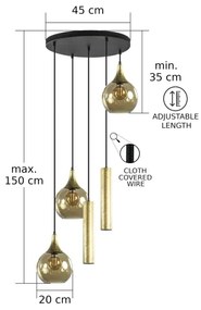 Lustr CALYPSO 2xGU10/60W + 3xE27/60W, negru/auriu, pe cablu