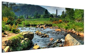 Tablou cu peisaj montan cu râu (120x50 cm), în 40 de alte dimensiuni noi