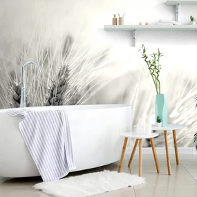 Fototapet câmp de grâu în design alb-negru
