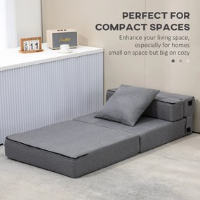 HOMCOM Fotoliu Pliabil Convertibil în Pat Single cu Pernă Inclusă, 70x70x61 cm, Gri | Aosom Romania