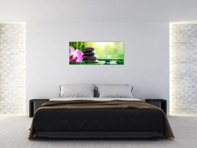 Tablou cu pietre pentru masaj și orhidee (120x50 cm)
