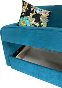 Canapea SAMY extensibila, 2 locuri, cu lada de depozitare, albastru, cadru metalic , 152x100x92 Albastru, Stofa