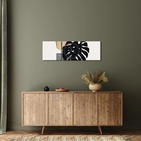Tablou - Abstracție cu frunze tropicale N⁰2 (cu ceas) (90x30 cm)