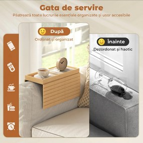 Tavă HOMCOM pentru brațul canapelei din bambus, Tapițerie flexibilă cu tavă, Culoare lemn | Aosom Romania