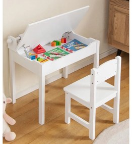 Măsuță pentru copii cu scaun și blat rabatabil, alb