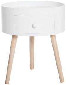 HOMCOM Masa de cafea cu sertar, rotundă, design scandinav, margine de protecție, lemn, Ø38 x H45 cm, Alb | Aosom Romania