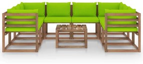 Set mobilier de gradina cu perne verde deschis, 9 piese verde aprins, 4x colt + 4x mijloc + masa, 1