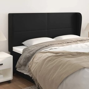 Tablie de pat cu aripioare, negru, 203x23x118 128 cm, piele eco 1, Negru, 203 x 23 x 118 128 cm
